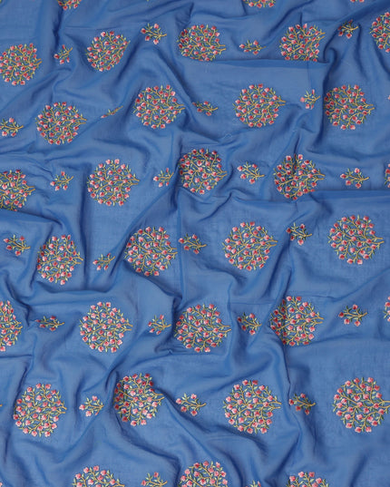 Royal Blue Traditional Sudanese Thobe Fabric Pure Cotton Voile 4.5 Meters Piece Width 140 Cms Soft Breathable Ethnic Wear Material with Fine Floral Motifs Made in India-D27606 Regal Fabrics