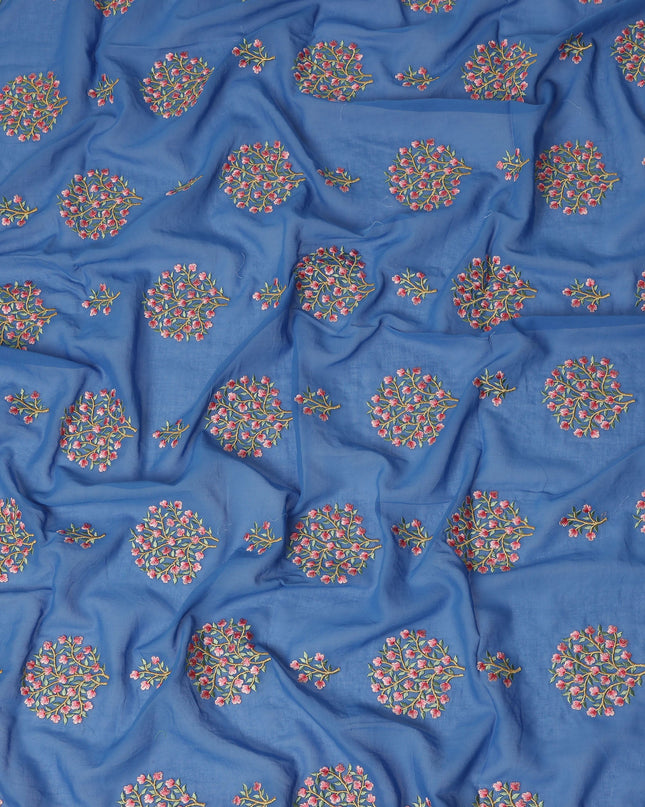 Royal Blue Traditional Sudanese Thobe Fabric Pure Cotton Voile 4.5 Meters Piece Width 140 Cms Soft Breathable Ethnic Wear Material with Fine Floral Motifs Made in India-D27606