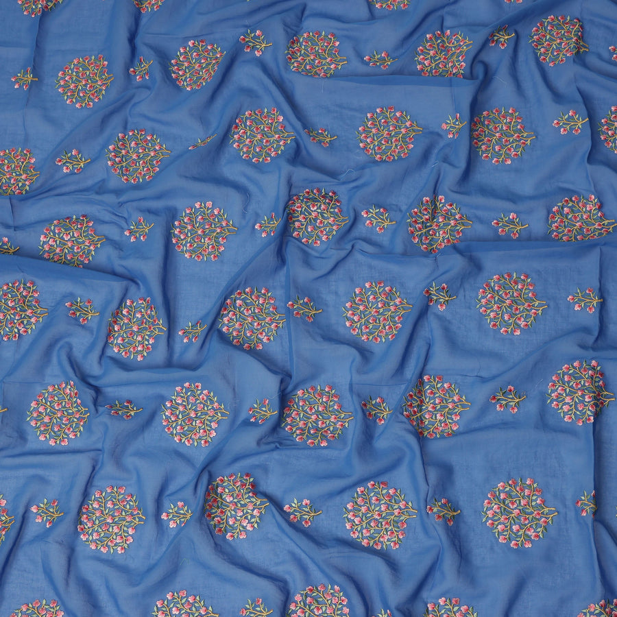 Royal Blue Traditional Sudanese Thobe Fabric Pure Cotton Voile 4.5 Meters Piece Width 140 Cms Soft Breathable Ethnic Wear Material with Fine Floral Motifs Made in India-D27606 Regal Fabrics