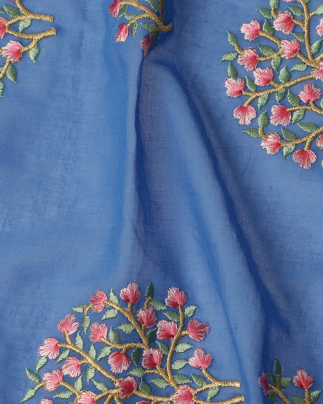 Royal Blue Traditional Sudanese Thobe Fabric Pure Cotton Voile 4.5 Meters Piece Width 140 Cms Soft Breathable Ethnic Wear Material with Fine Floral Motifs Made in India-D27606