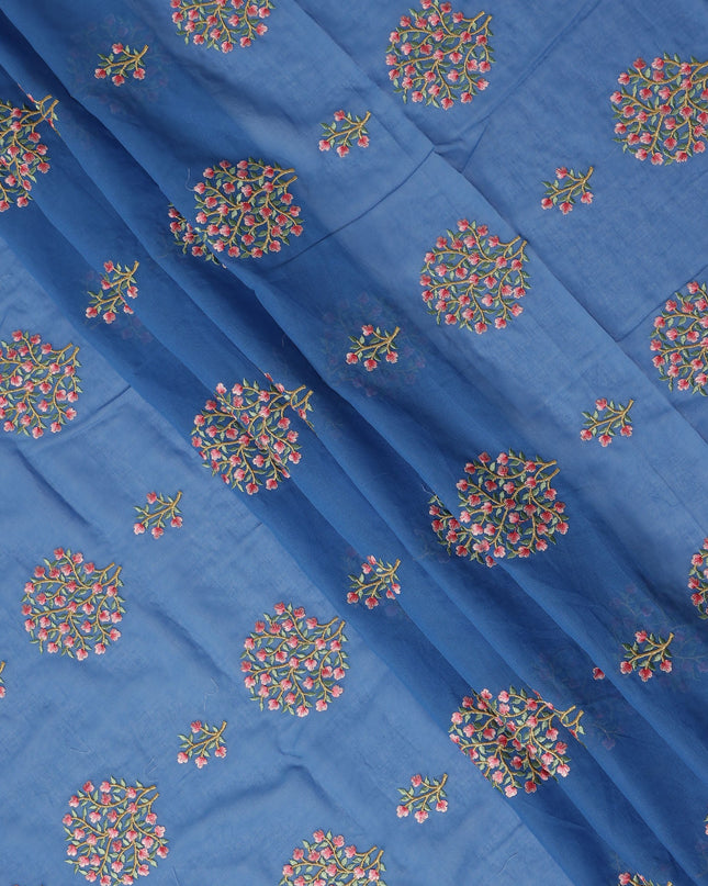 Royal Blue Traditional Sudanese Thobe Fabric Pure Cotton Voile 4.5 Meters Piece Width 140 Cms Soft Breathable Ethnic Wear Material with Fine Floral Motifs Made in India-D27606