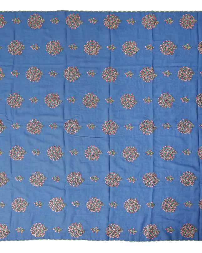 Royal Blue Traditional Sudanese Thobe Fabric Pure Cotton Voile 4.5 Meters Piece Width 140 Cms Soft Breathable Ethnic Wear Material with Fine Floral Motifs Made in India-D27606