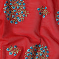 Red Traditional Sudanese Thobe Fabric Pure Cotton Voile 4.5 Meters Piece Width 140 Cms Soft Breathable Ethnic Wear Material with Intricate Blue Floral Motifs Made in India-D27596 Regal Fabrics