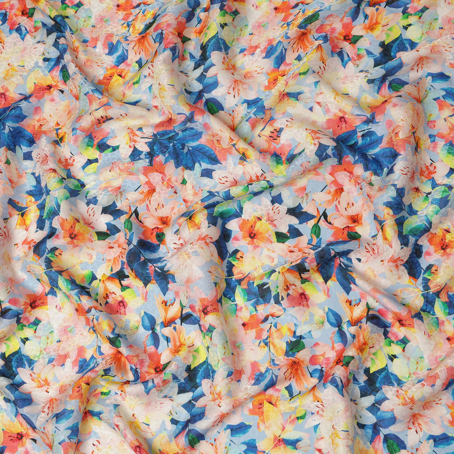 Sky Blue Multicolor Floral Printed Viscose Crepe Fabric 110 Cms Width Soft Flowing Lightweight Dress Material India-D27915 Regal Fabrics