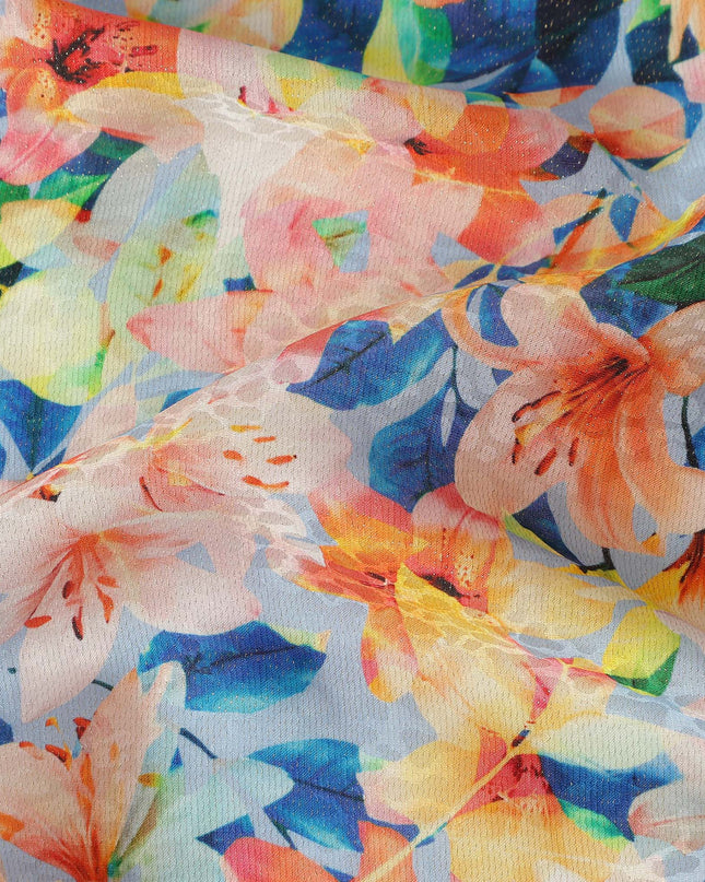 Sky Blue Multicolor Floral Printed Viscose Crepe Fabric 110 Cms Width Soft Flowing Lightweight Dress Material India-D27915