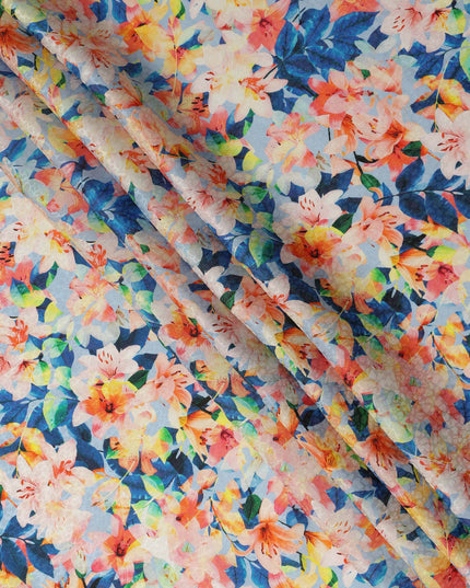 Sky Blue Multicolor Floral Printed Viscose Crepe Fabric 110 Cms Width Soft Flowing Lightweight Dress Material India-D27915 Regal Fabrics