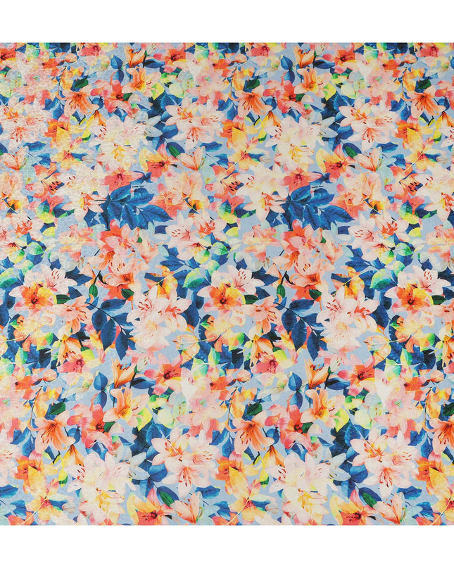 Sky Blue Multicolor Floral Printed Viscose Crepe Fabric 110 Cms Width Soft Flowing Lightweight Dress Material India-D27915
