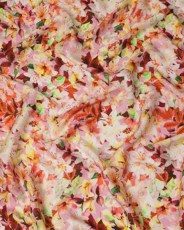 Pink Multicolor Floral Printed Viscose Crepe Fabric 110 Cms Width Soft Flowing Lightweight Dress Material India-D27916