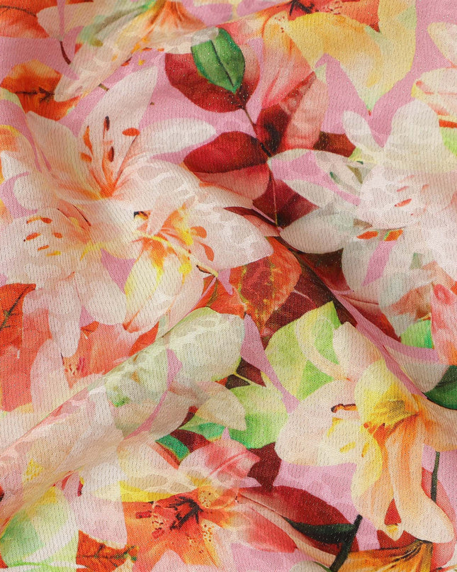 Pink Multicolor Floral Printed Viscose Crepe Fabric 110 Cms Width Soft Flowing Lightweight Dress Material India-D27916