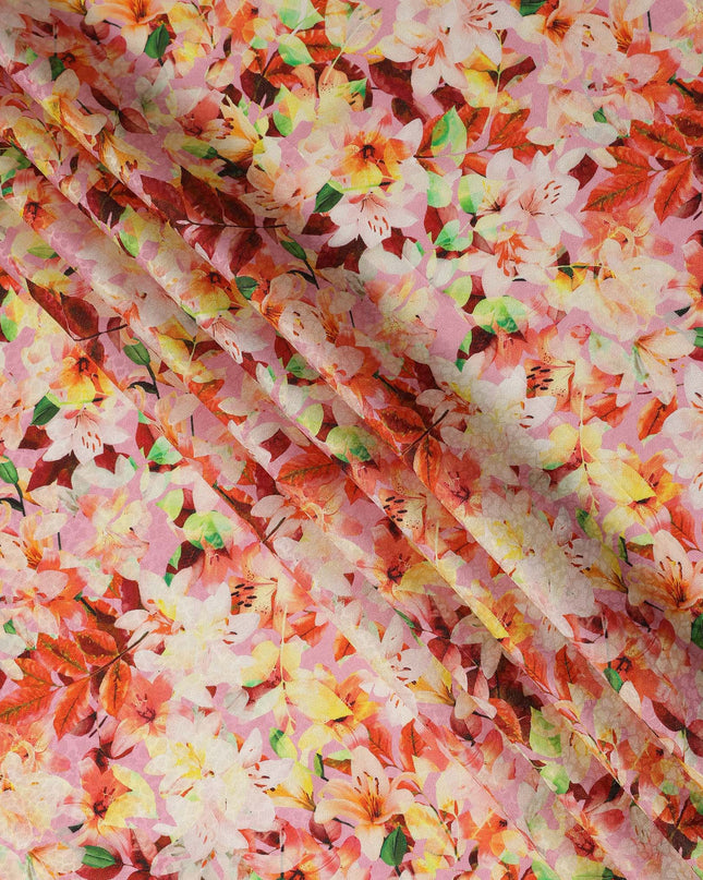 Pink Multicolor Floral Printed Viscose Crepe Fabric 110 Cms Width Soft Flowing Lightweight Dress Material India-D27916