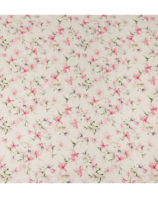Off White Pink Floral Printed Viscose Crepe Fabric 110 Cms Width Soft Flowing Lightweight Dress Material India-D27913