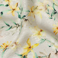Cream Yellow Floral Printed Viscose Crepe Fabric 110 Cms Width Soft Flowing Lightweight Dress Material India-D27912