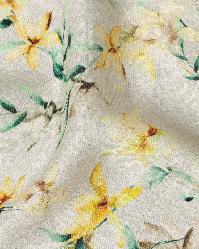 Cream Yellow Floral Printed Viscose Crepe Fabric 110 Cms Width Soft Flowing Lightweight Dress Material India-D27912