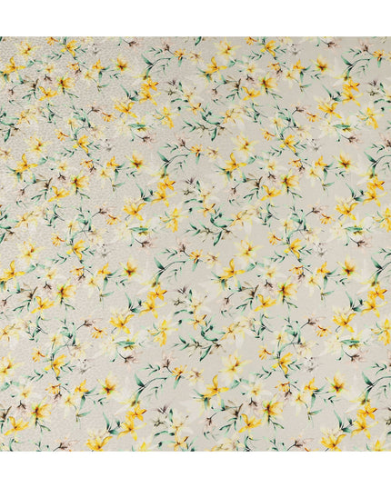 Cream Yellow Floral Printed Viscose Crepe Fabric 110 Cms Width Soft Flowing Lightweight Dress Material India-D27912