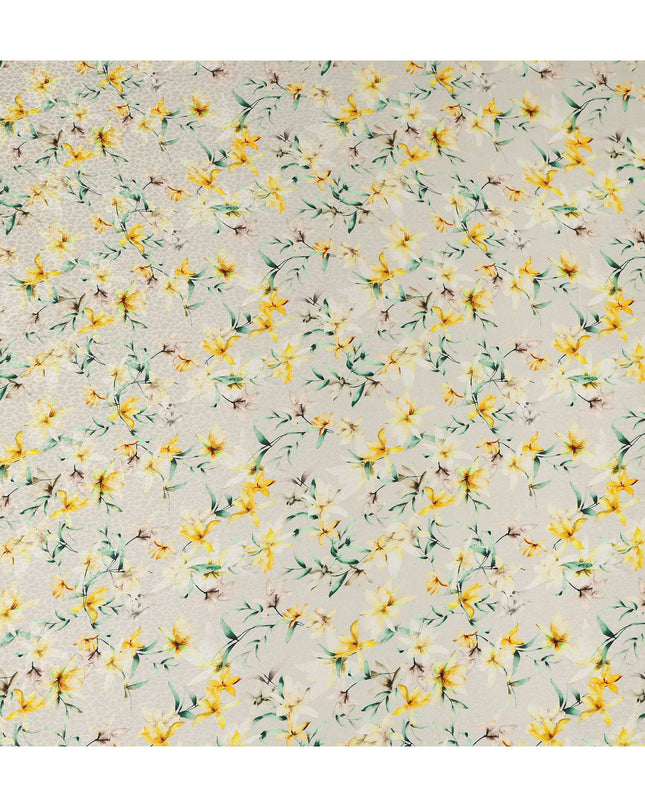 Cream Yellow Floral Printed Viscose Crepe Fabric 110 Cms Width Soft Flowing Lightweight Dress Material India-D27912