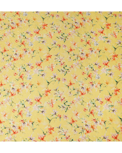 Lemon Yellow Floral Printed Viscose Crepe Fabric Multicolor Blossom Nature Design Soft Flowing Dress Material 110 Cms Width India-D28026