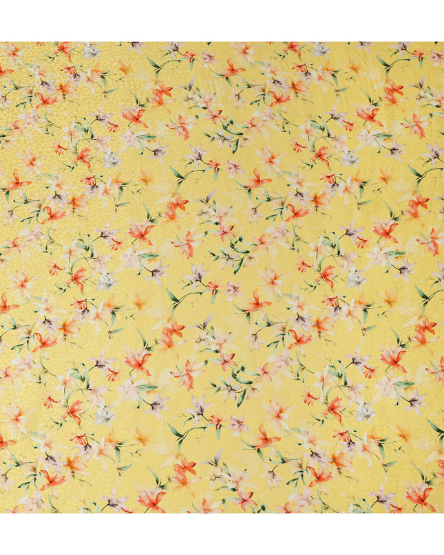 Lemon Yellow Floral Printed Viscose Crepe Fabric Multicolor Blossom Nature Design Soft Flowing Dress Material 110 Cms Width India-D28026