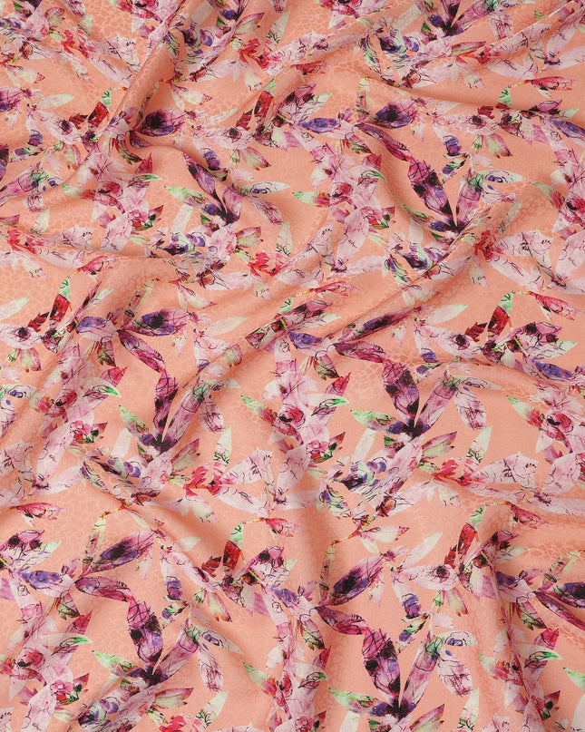 Peach Abstract Floral Printed Viscose Crepe Fabric 110 Cms Width Soft Flowing Lightweight Dress Material India-D27910