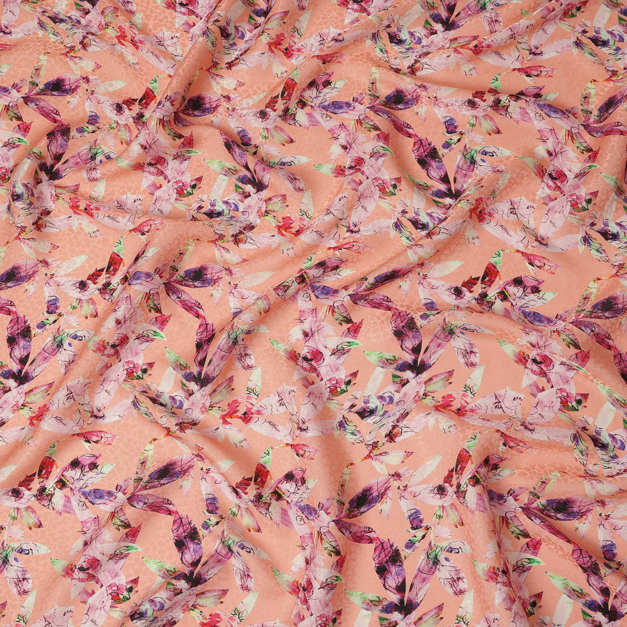Peach Abstract Floral Printed Viscose Crepe Fabric 110 Cms Width Soft Flowing Lightweight Dress Material India-D27910 Regal Fabrics