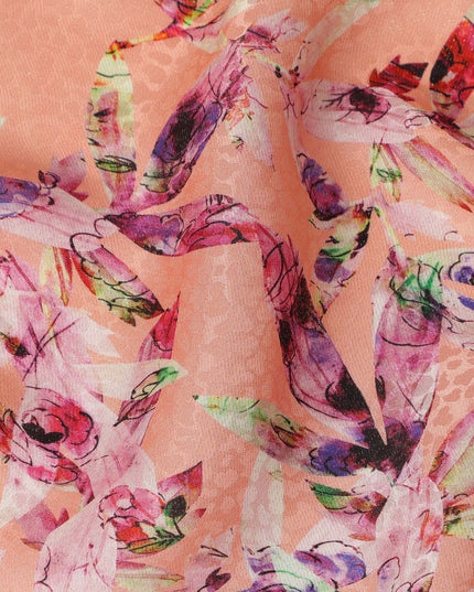 Peach Abstract Floral Printed Viscose Crepe Fabric 110 Cms Width Soft Flowing Lightweight Dress Material India-D27910 Regal Fabrics
