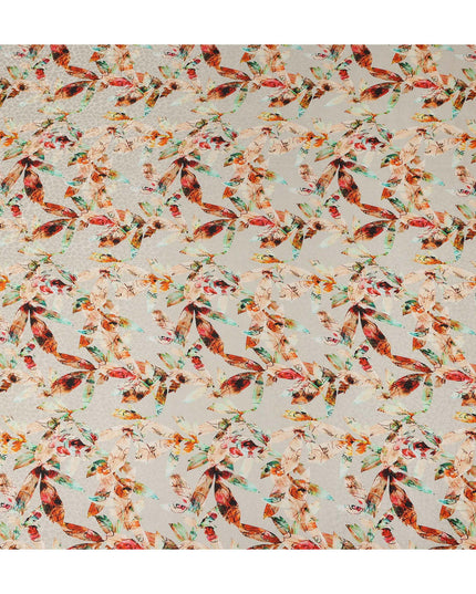 Off White Abstract Bird Printed Viscose Crepe Fabric Multicolor Artistic Nature Design Soft Flowing Dress Material 110 Cms Width India-D28024