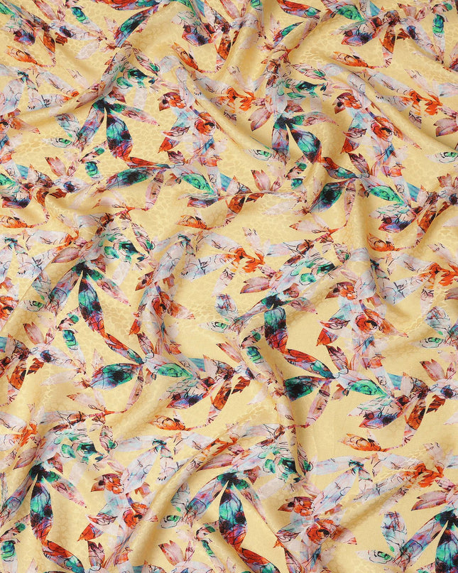 Light Yellow Abstract Printed Viscose Crepe Fabric 110 Cms Width Soft Flowing Lightweight Dress Material India-D27911