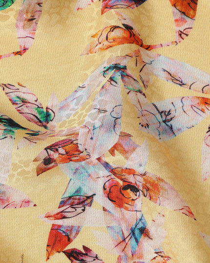 Light Yellow Abstract Printed Viscose Crepe Fabric 110 Cms Width Soft Flowing Lightweight Dress Material India-D27911