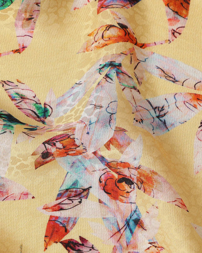 Light Yellow Abstract Printed Viscose Crepe Fabric 110 Cms Width Soft Flowing Lightweight Dress Material India-D27911