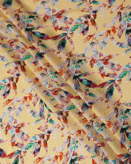 Light Yellow Abstract Printed Viscose Crepe Fabric 110 Cms Width Soft Flowing Lightweight Dress Material India-D27911