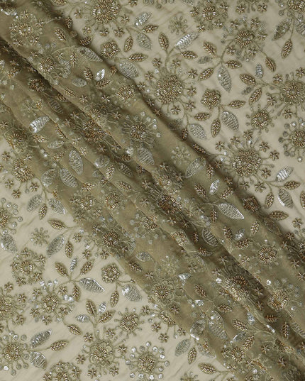 Olive Khaki Pure Silk Chiffon Fabric 110cm