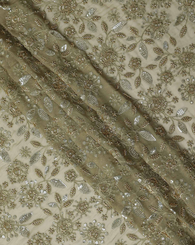 Olive Khaki Pure Silk Chiffon Fabric 110cm