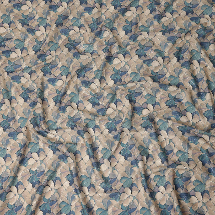 Beige Blue Floral Print Cotton Lawn Fabric 110 Cms Made In India-D27397 Regal Fabrics