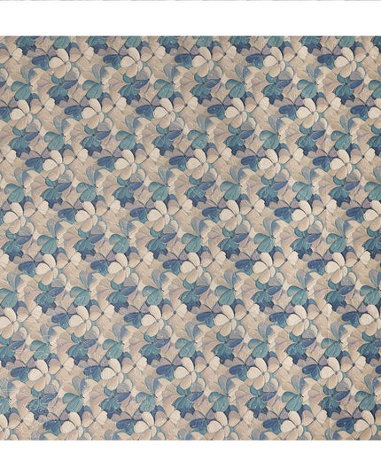 Beige Blue Floral Print Cotton Lawn Fabric 110 Cms Made In India-D27397 Regal Fabrics