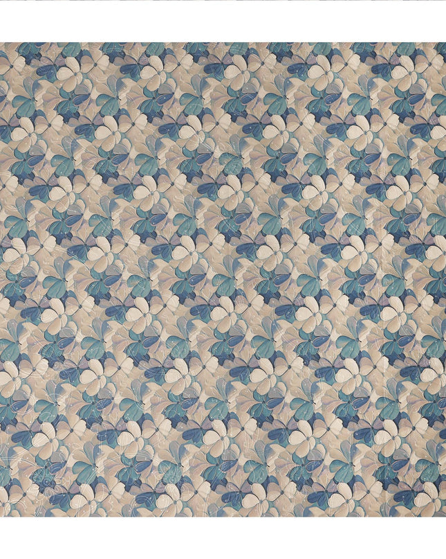Beige Blue Floral Print Cotton Lawn Fabric 110 Cms Made In India-D27397