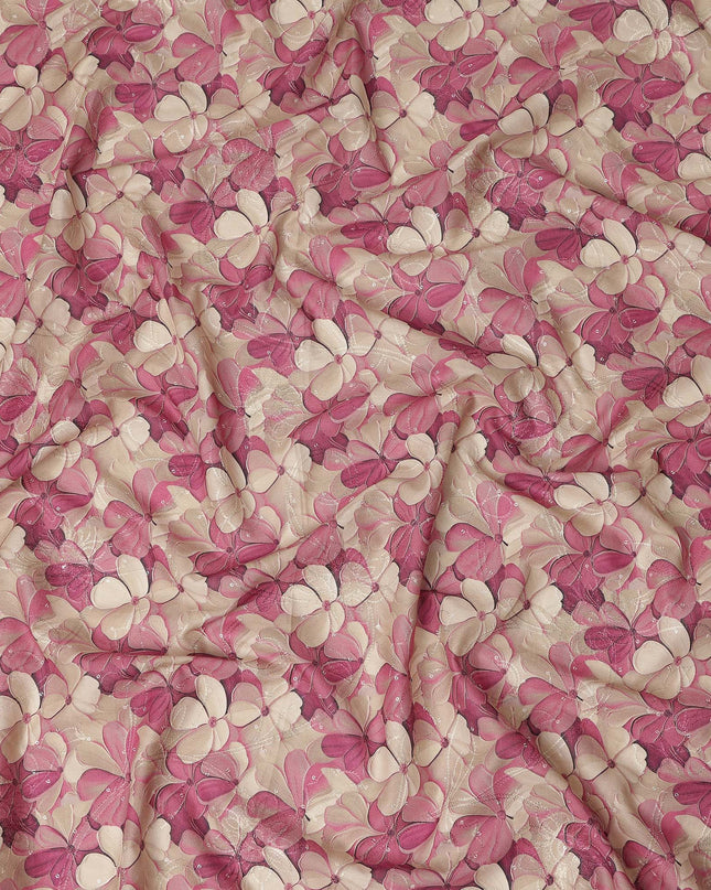 Pink Floral Print Cotton Lawn Fabric 110 Cms Made In India-D27399