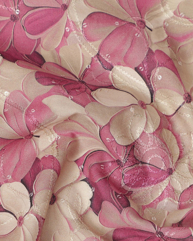 Pink Floral Print Cotton Lawn Fabric 110 Cms Made In India-D27399