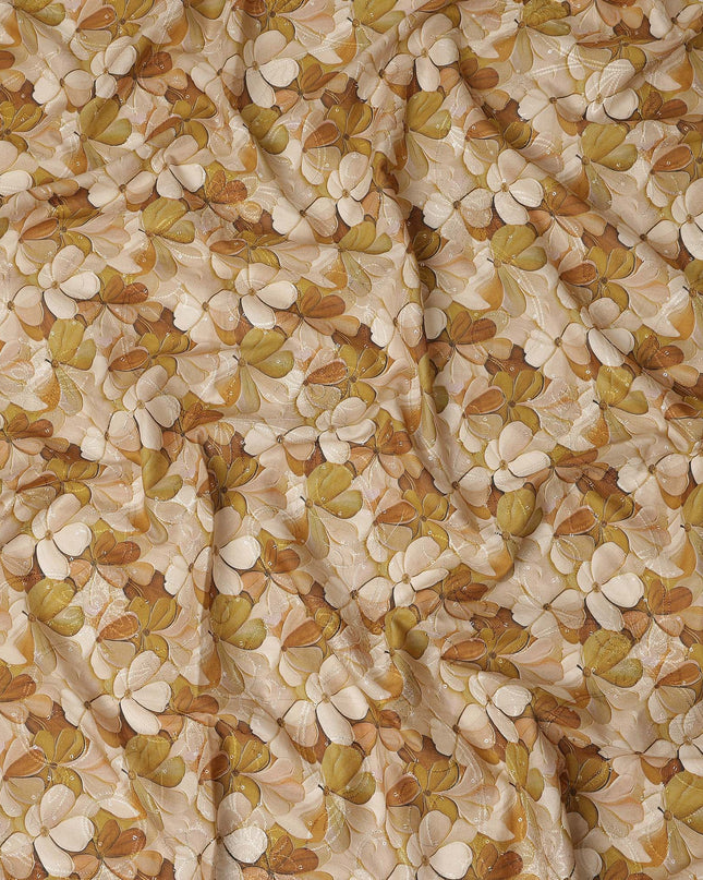 Mustard Floral Print Cotton Lawn Fabric 110 Cms Made In India-D27400