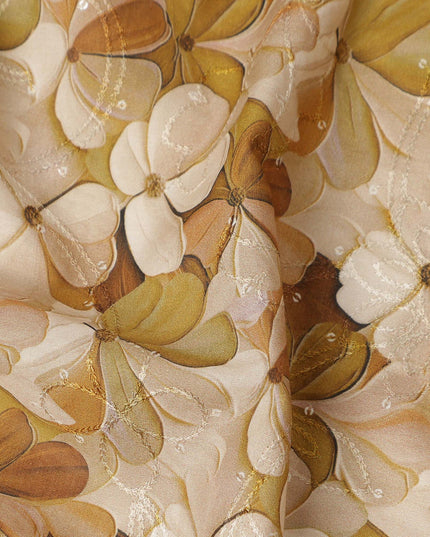Mustard Floral Print Cotton Lawn Fabric 110 Cms Made In India-D27400 Regal Fabrics