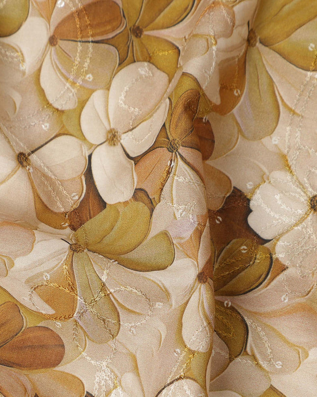 Mustard Floral Print Cotton Lawn Fabric 110 Cms Made In India-D27400