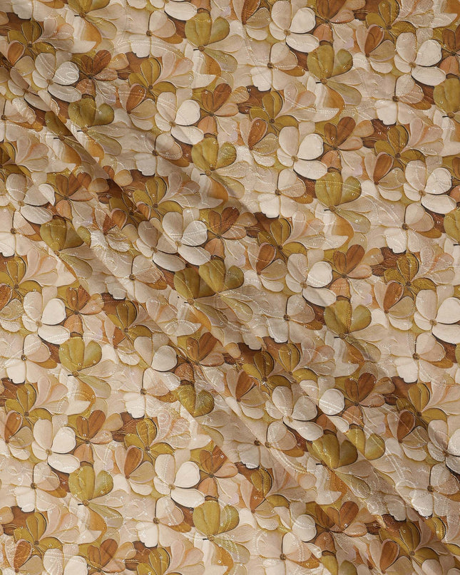 Mustard Floral Print Cotton Lawn Fabric 110 Cms Made In India-D27400