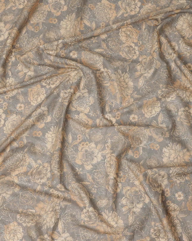 Grey Beige Floral Print Cotton Lawn Fabric 110 Cms Made In India-D27401