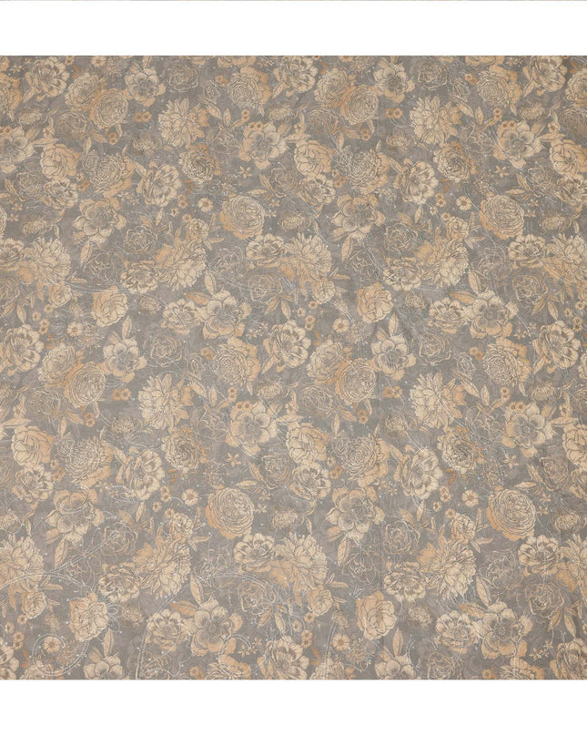 Grey Beige Floral Print Cotton Lawn Fabric 110 Cms Made In India-D27401
