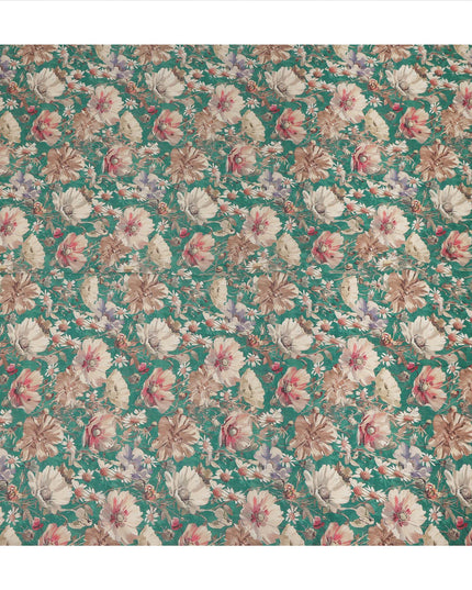 Teal Green Floral Printed Cotton Lawn Fabric 110 Cms Made In India-D27407 Regal Fabrics