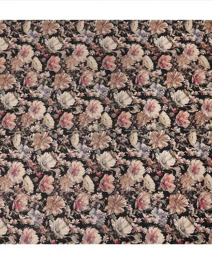 Black Floral Print Cotton Lawn Fabric 110 Cms Made In India-D27404 Regal Fabrics