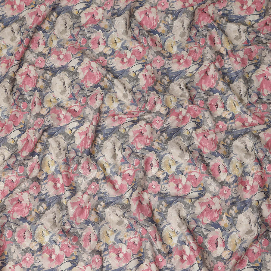 Grey Pink Floral Print Cotton Lawn Fabric 110 Cms Made In India-D27398 Regal Fabrics