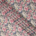 Grey Pink Floral Print Cotton Lawn Fabric 110 Cms Made In India-D27398 Regal Fabrics