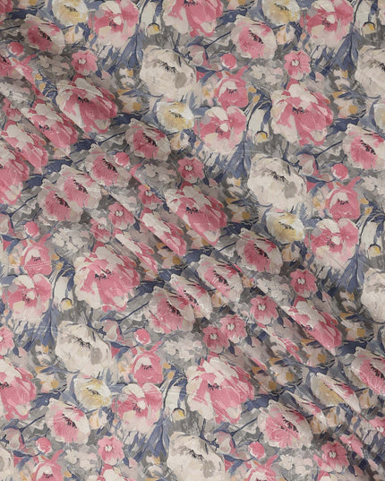 Grey Pink Floral Print Cotton Lawn Fabric 110 Cms Made In India-D27398 Regal Fabrics