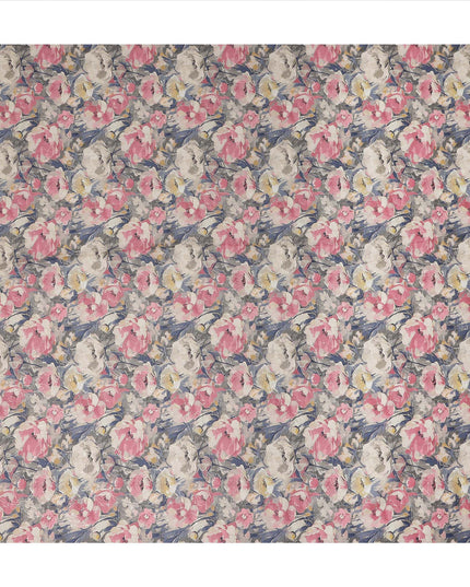 Grey Pink Floral Print Cotton Lawn Fabric 110 Cms Made In India-D27398 Regal Fabrics