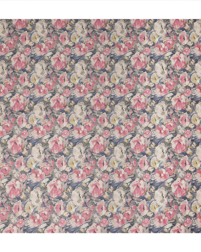 Grey Pink Floral Print Cotton Lawn Fabric 110 Cms Made In India-D27398