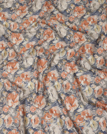 Grey Peach Floral Print Cotton Lawn Fabric 110 Cms Made In India-D27396 Regal Fabrics